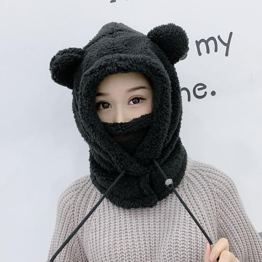 Windproof Mask Female Winter Bib Hat Riding Cold Protection Adult Ear Protection Warmth Thickened Neck Protection Integrated Hat