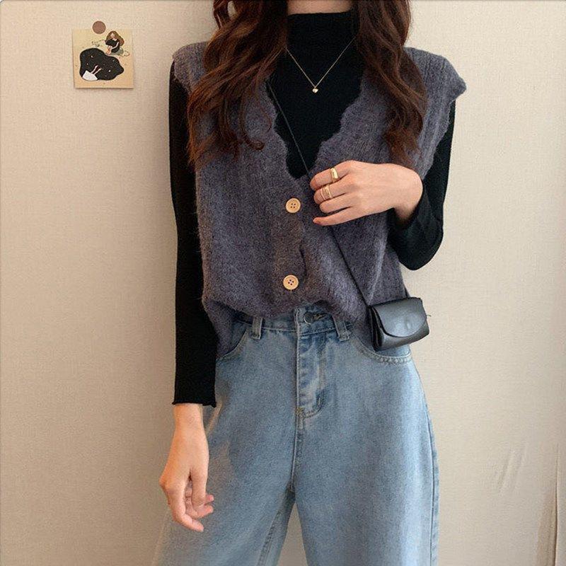 Hollow Knit Sweater Vest Vest Women Lazy Loose Short Sweater Waistcoat Outer Wear All-match Cardigan Vest Sweet Style