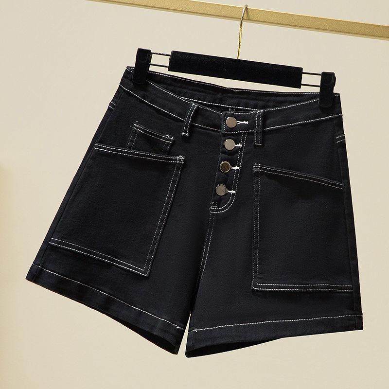 Plus Size Plus Size Shorts Women's Summer Black Korean Style Stretch Denim Shorts Women's Loose Wide-leg Shorts