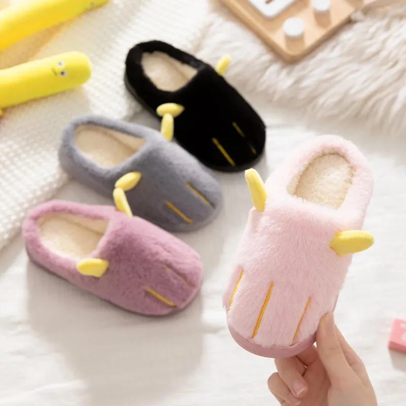 Cotton Slippers Boys and Girls Kids Cotton Slippers Non-slip Flat Shoes Big Children's Slippers Winter