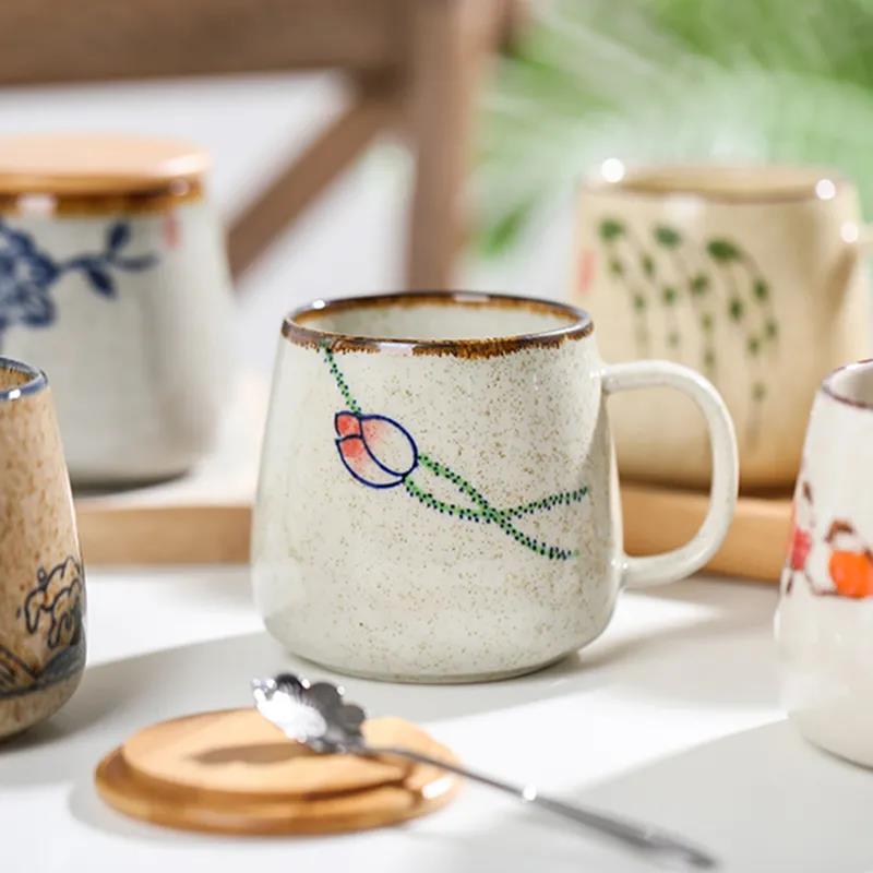 Creative Retro Breakfast Cup Underglaze Hand-painted Ceramic Mug Oatmeal Cup Chunky Milk Cup Coffee Cup Tea Cup