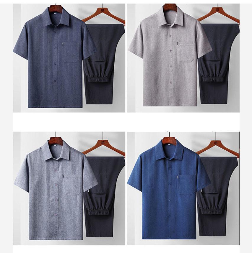 Men's Short-sleeved Shirt Suit Middle-aged Dad Summer Cotton and Linen Short-sleeved Shirt Men's Thin Loose Old Clothes