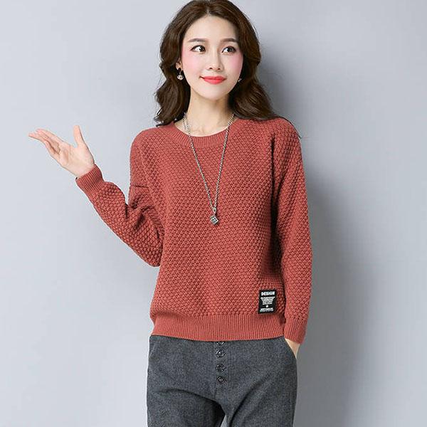 Women's Large Size Solid Color Versatile Loose Thin Knitted Tops Spring and Autumn Long Sleeve Casual Sweaters