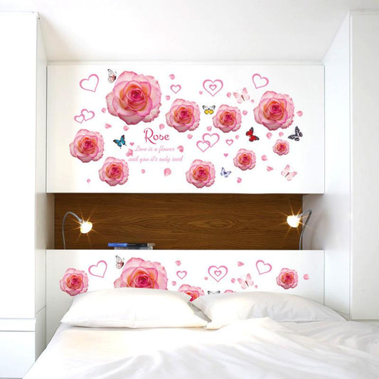 Pink love rose wall stickers room cabinets self-adhesive stickers background decoration