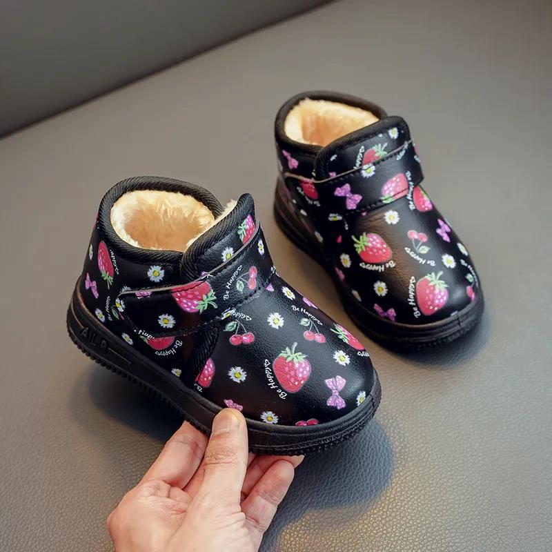 Children's Winter Cotton Shoes Little Girl's Cartoon Printed Cotton Boots Waterproof Non Slip Warm Shoes