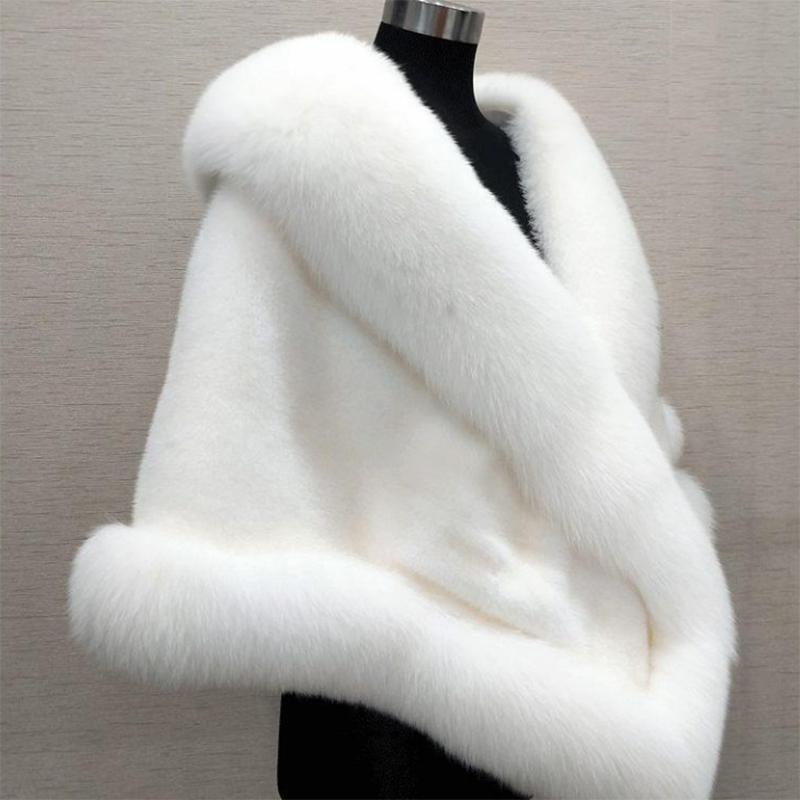 Ladies Winter Luxury Mink Fox Fur Shawl Faux Fur All-match Cloak Coat Plush Dress Cardigan Cloak High Quality Solid Thick Warm Cape Shawl Cloak