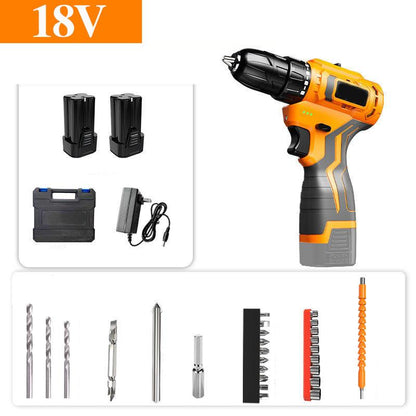 Household Luxury Cordless Drill Set Large Torque Electric Screwdriver with Two Batteries and Tool Box