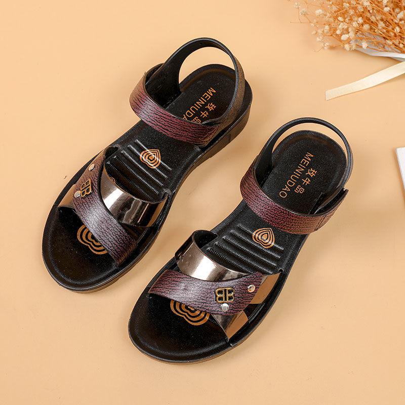 Sandals and Slippers Women's Flat Bottom Mother Slippers Summer Outer Wear Soft Bottom Bag Heel Non-slip Sandals Simple Sandals