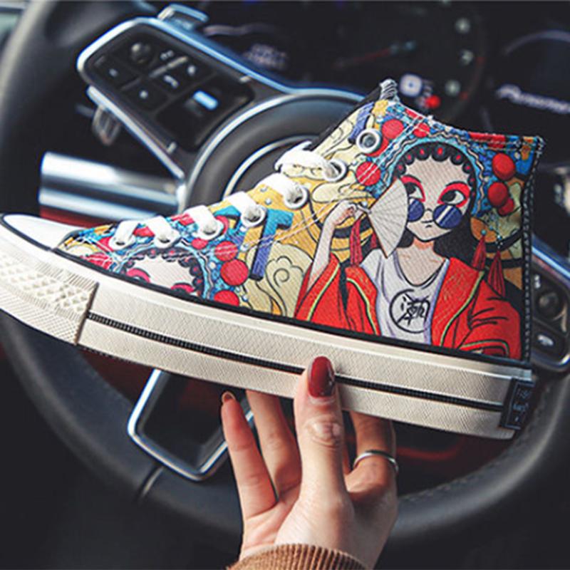 Chinese Style Sneakers, Chinese Trend, Antique Opera Canvas Shoes, Women's All-match Retro Hong Kong Style Fashion Shoes