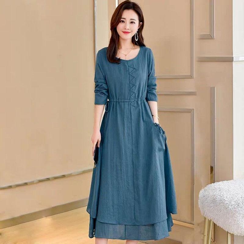 Women Autumn Winter Plus Size Dress Elegant Party Patchwor Dress Ruffle 3 Color Long Dresses