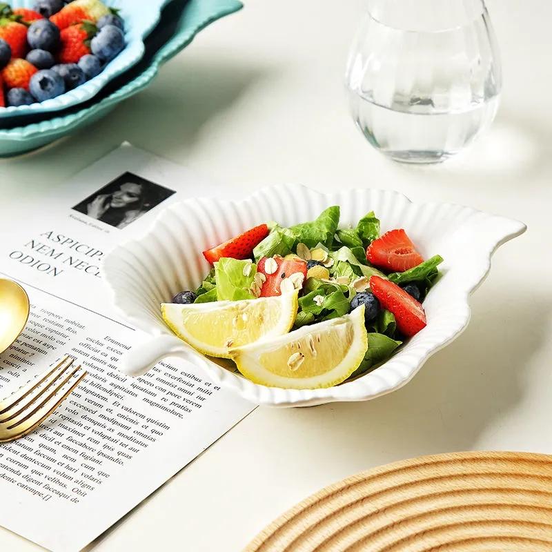 Nordic Creative Leaf-shaped Tableware Household Ceramic Breakfast Plate Fruit Salad Plate Soup Plate Deep Plate