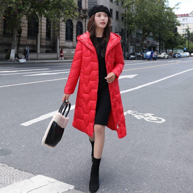 Winter Padded Jacket Women's Slim Down Padded Jacket Over The Knee Mid-length Hooded Warm Padded Jacket