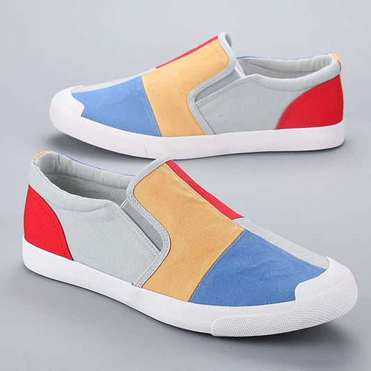 Plus Size 38-44 Summer Men Colorblock Canvas Sneakers Comfortable Running Basketball Shoes Breathable Shockproof Non-slip Shoes