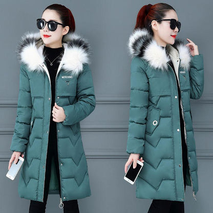 Winter Fashion Trend Women'sMid-length Slim-fit Plus Size Thick Temperament Big Fur Collar Down Padded Jacket