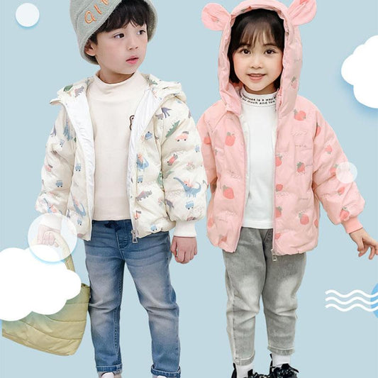 Cute Children Down Padded Jacket Baby Boy Girl Flower Winter Thicken Parkas Kids Colorful Clothes Hoodie Warm&waterproof Outwear