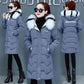 Ladies Down Jacket Winter Fashion Big Fur Collar Hooded Jacket Thick and Cotton Warm Mid-length Jacket