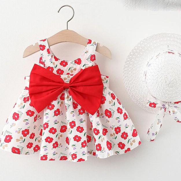 Children Dress Spring Summer Sling Kids Clothing Baby Girls Clothing Printing Sleeveless A-line Pleated Floral Dress Girl