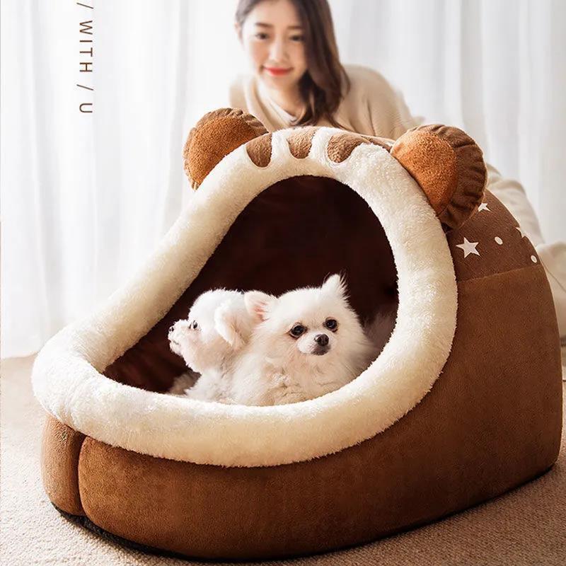 Dog Kennel for Autumn and Winter Removable and Washable Semi-enclosed Teddy Small Dog Bed Cat Kennel Pet Supplies Dirt Resistant Doggy Cushion Basket