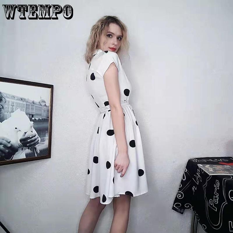 Summer Women Big Dot Printing Shirt Dress OL Style Knee-length A-line Dress with Belt Plus Size S-3XL