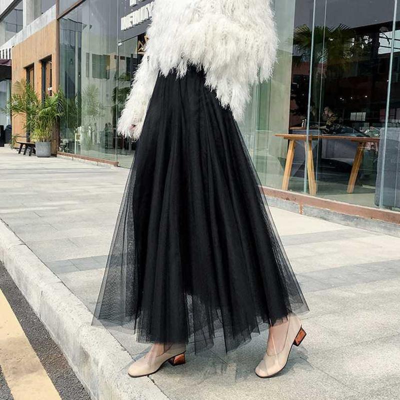 [3 Layers of Yarn + Inner Lining] Half-length Skirt Women's Net Gauze Skirt Large Skirt Mid-length Gauze Skirt Net Yarn Breathable Large Skirt