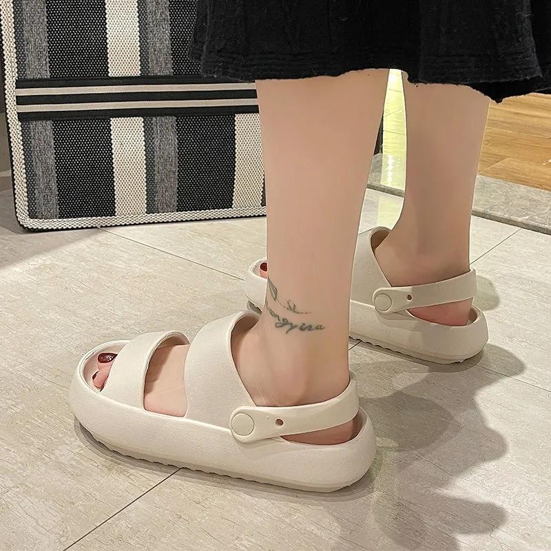 Slippery Slippers Ladies Summer Outside Wear Sandals Home Bathroom Bath Non-slip Sponge Cake Bottom Sandals and Slippers Outdoor Beach Shoes