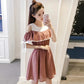 Women Summer Short Dress Slim Little Fresh Strapless Dress Vintage Short Sleeve Elegant Casual Dress