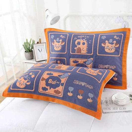 Two-piece Pillowcase Retro Printing Pillowcase Home Bedroom Single Double Thick Encryption Pillow Towel