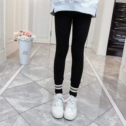 Girls' Leggings Summer Thin Leggings High Waist Solid Color Striped Cropped Trousers Yoga Ballet Pants Outer Wear and Inner Wear