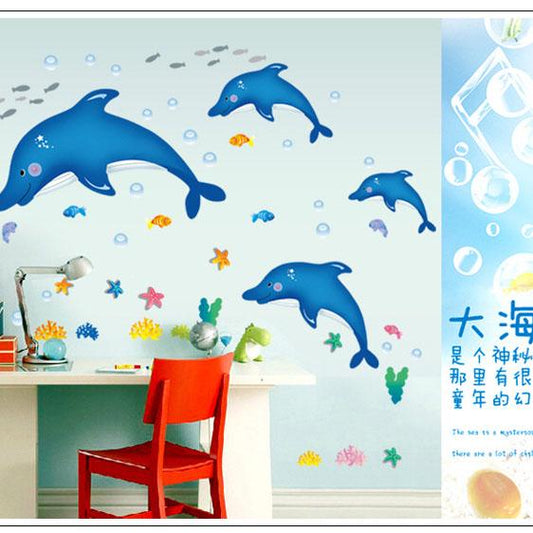 Cartoon Dolphin Wall Stickers Home Accessories Background decorative sea animal wallpaper