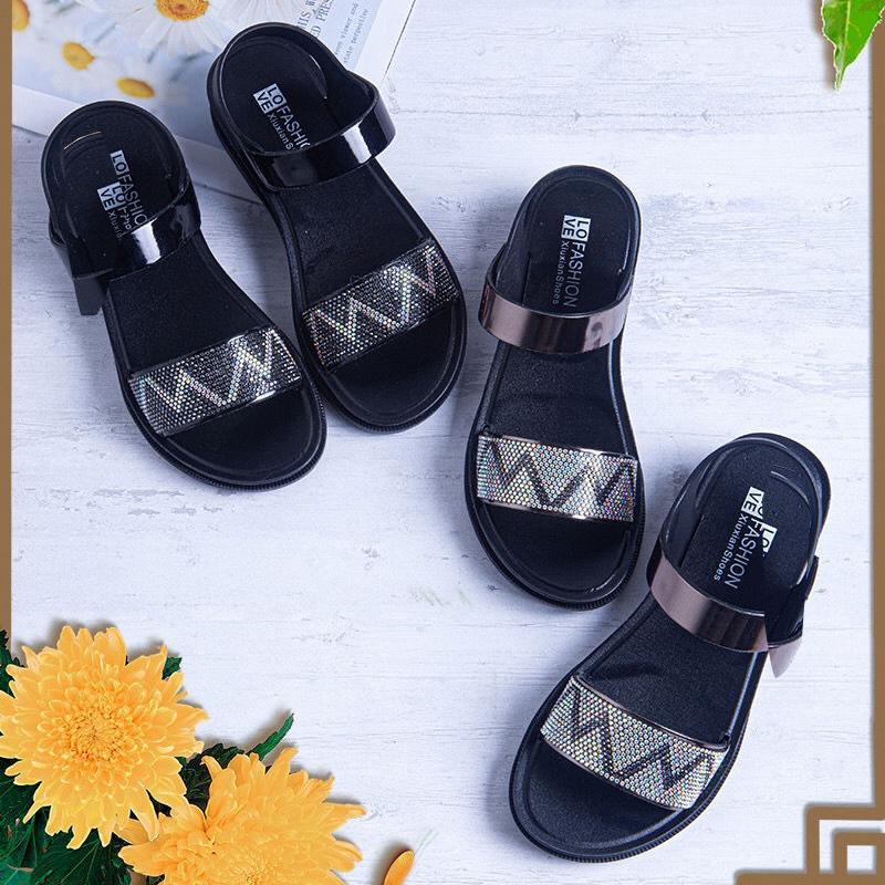 Ladies Mother Shoes Sandals Summer Middle-aged All-match Rhinestone Fashion Middle-aged and Elderly Women's Shoes Wedge Shoes