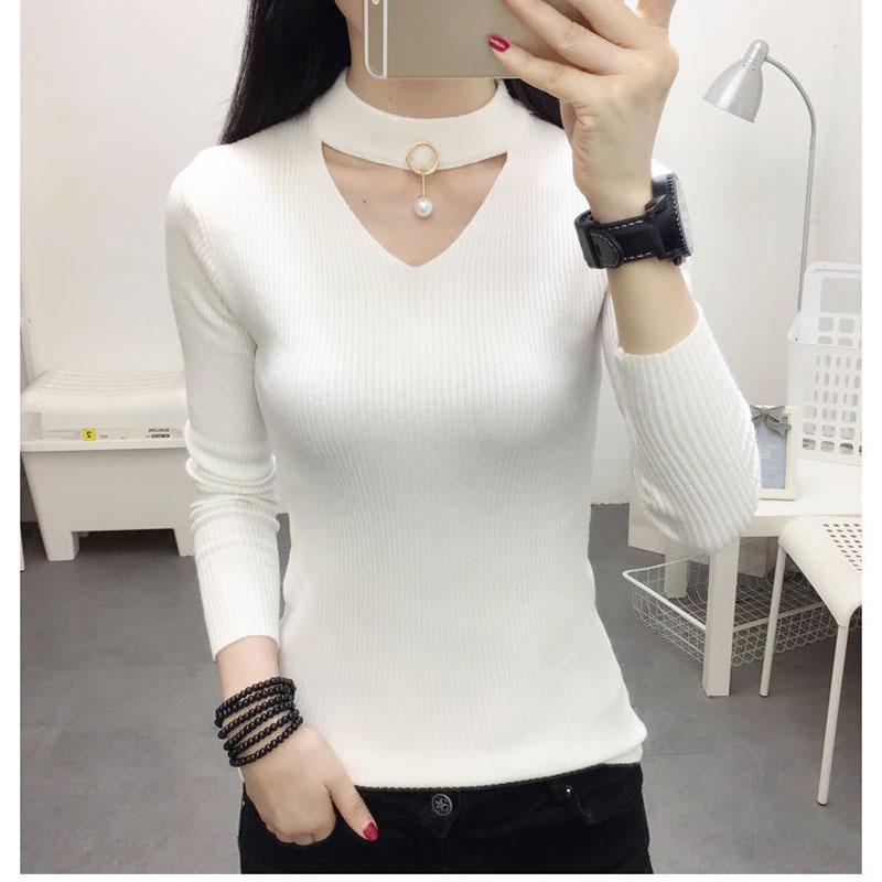 Autumn and Winter Long-sleeved Sweater V-neck Top Slim Pullover Women's Bottoming Shirt