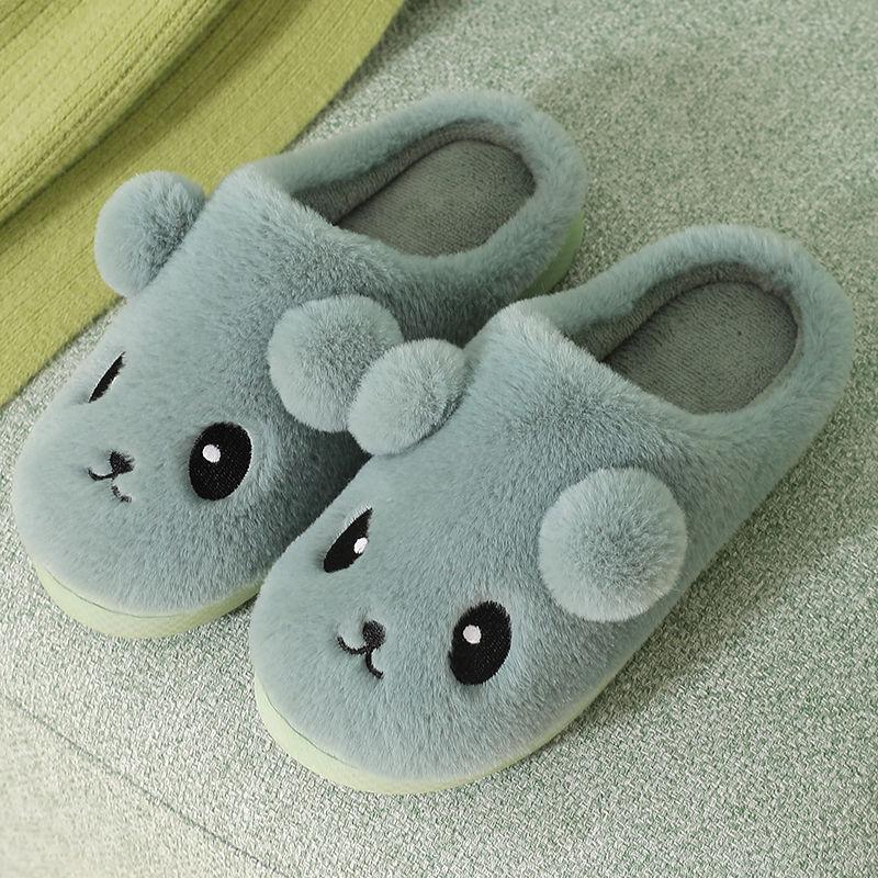 Autumn and Winter Cotton Slippers Female Cute Plush Couple Half-pack with Warmth and Non-slip Plush Slippers for Home Indoor