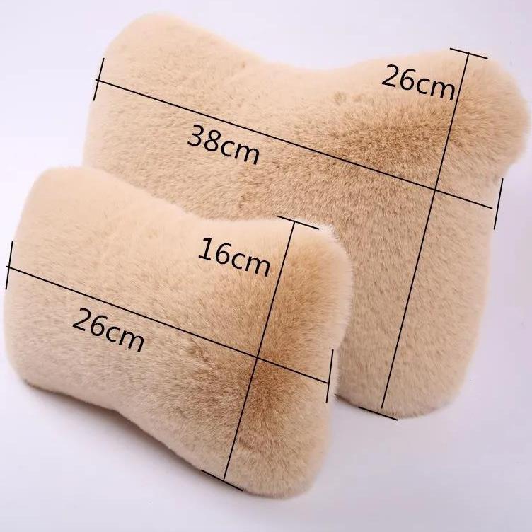 Car 4pcs Pillow Neck Pillow Imitation Rabbit Plush Bone Head Pillow Waist Pillow Waist Bolster Car Waist Back Suit General Plush Cushion