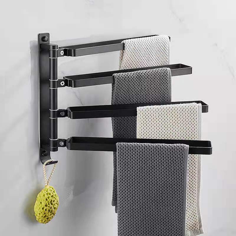 Towel Rack Rotating Movable Towel Bar Slippers Rack Pot Cover Rack Toilet Free Punching Bathroom Space Aluminum Wall Hanging Towel Rack Shelf