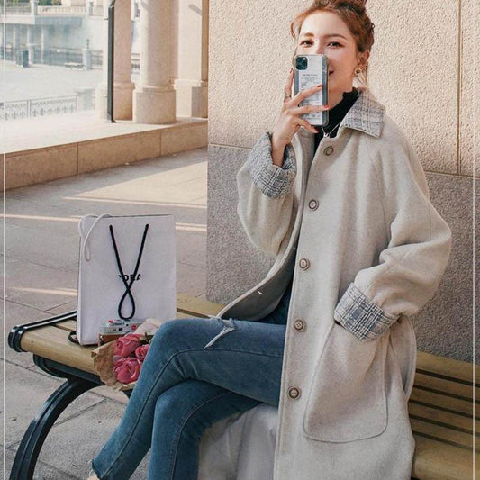 Women's Woolen Coat Mid-length Windbreaker with Cotton Thickened Autumn and Winter Jacket Women