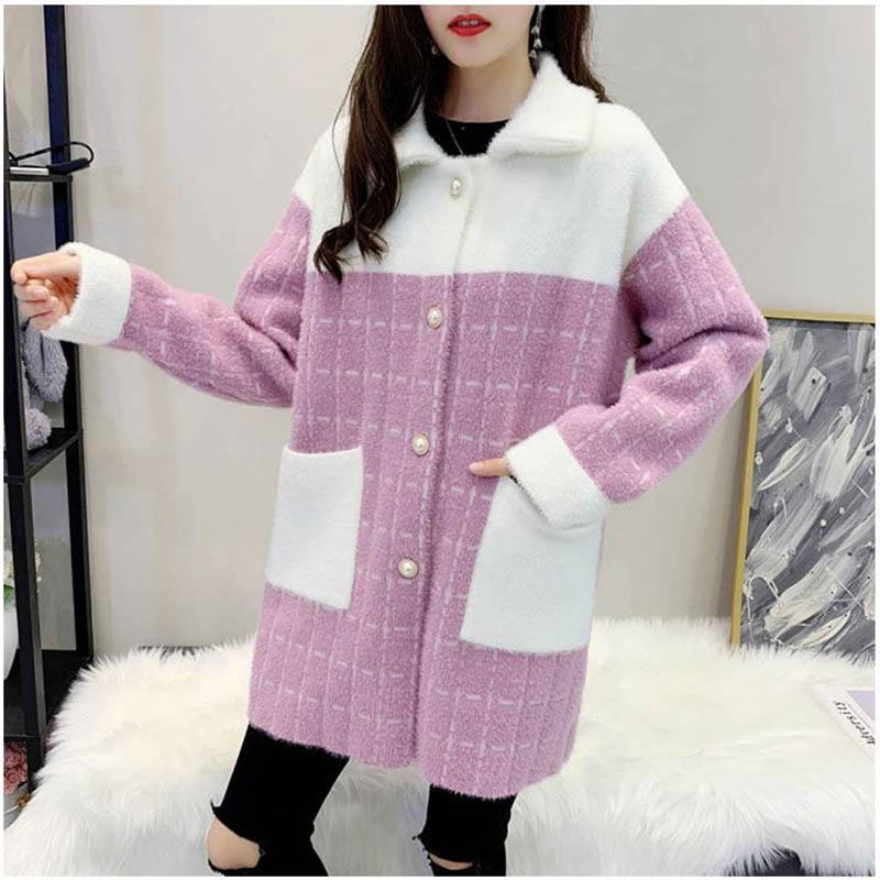 Student Spring and Autumn Woolen Coat with Mink Fleece