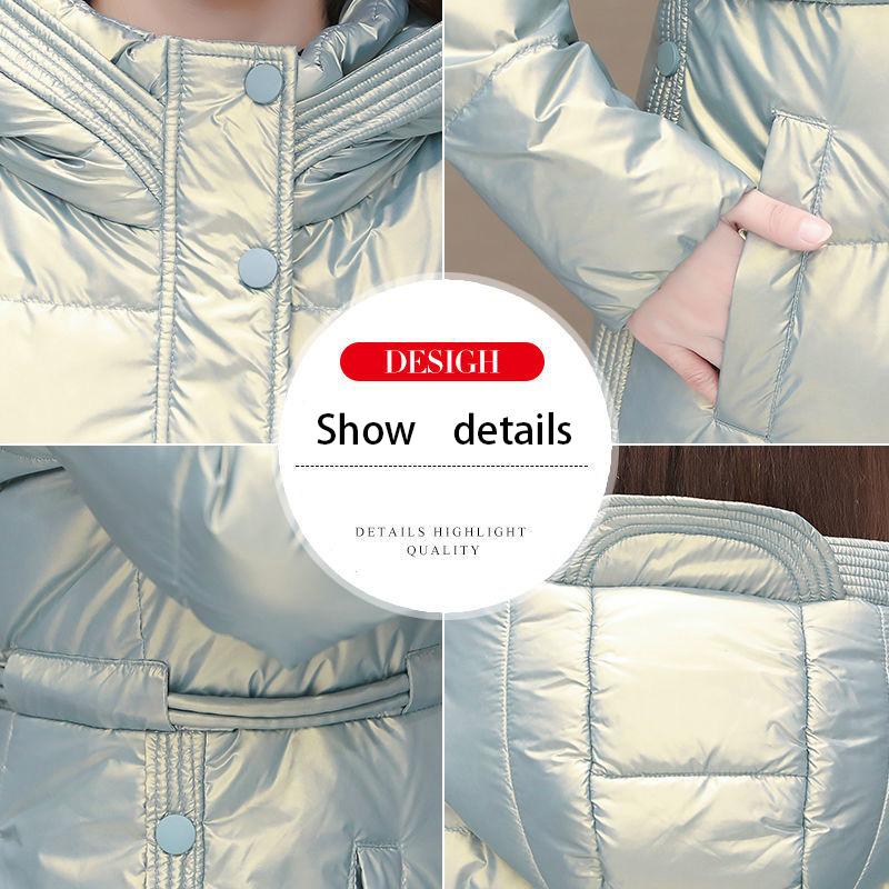 Hooded Bright Face Down Jacket Women's Mid-length Winter Wear Light and Warm White Duck Down Jacket Thin Winter Warm Jacket