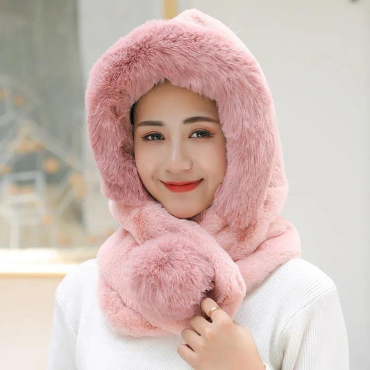 Plush Hat Winter Ladies Korean Version of The Rex Rabbit Fur Winter Outdoor Thickening Warm and Cold-proof Knitted Hat