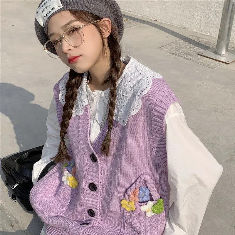 One-piece All-match Cardigan Knitted Vest Sweater Loose Casual Sweet Style Sleeveless Sweater Jacket Women's Thin Sweater Top