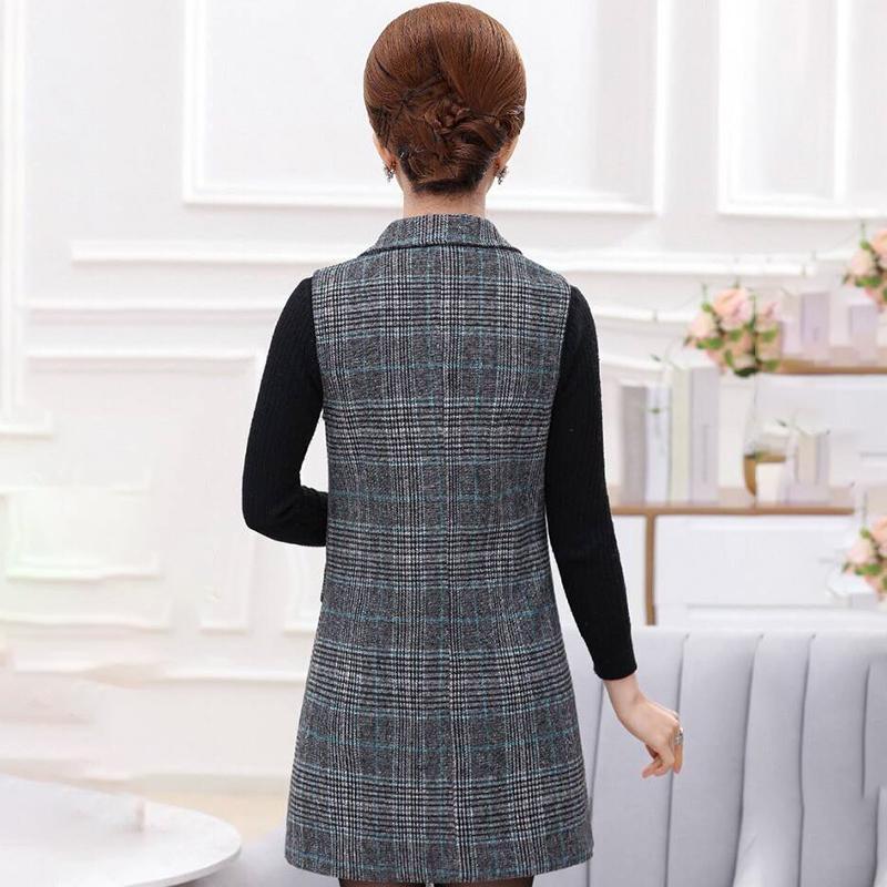 Women's Plaid Vest Jacket Mid-length Sleeveless Women's Waistcoat Suit Waistcoat Women's Mid-length Sleeveless Jacket Slim and Thin