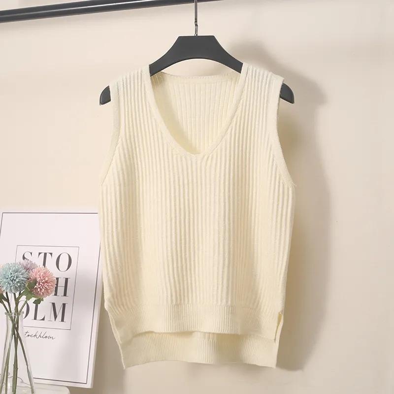 Women V Neck Knit Vest Waistcoat Short Solid Knitted Sleeveless Sweater Girls Autumn Winter Casual Korean Loose Wild Pullover Tops Jumper Outerwear