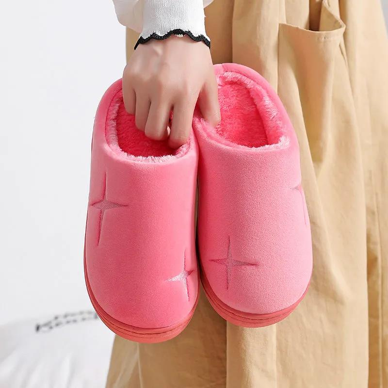 Women's Winter Couple Home Cotton Slippers Thick-soled Non-slip Warmth Month Shoes Indoor Wool Slippers