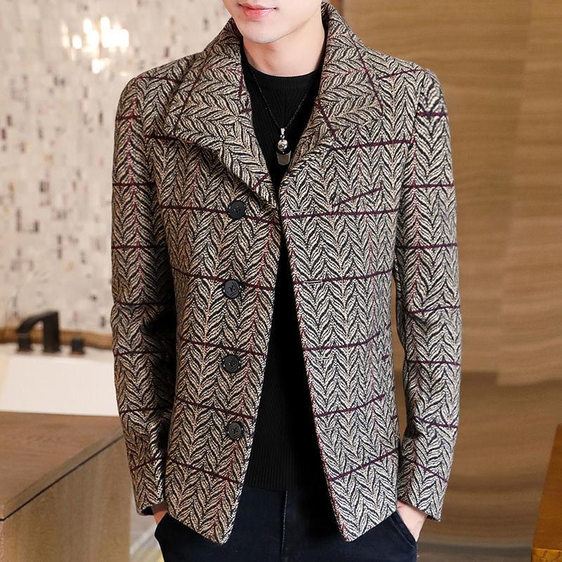 Woolen Jacket Men's Autumn and Winter Lapel Woolen Jacket Youth Handsome Fashion Personality Woolen Jacket