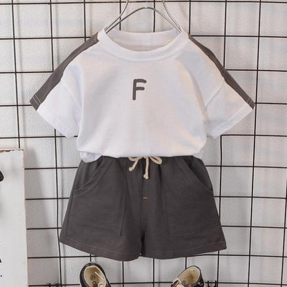 Summer Korean Short Sleeve Children's Suit Boys' and Girls' 0-4-year-old Round Neck Striped T-shirt Shorts Two-piece Children's Suit