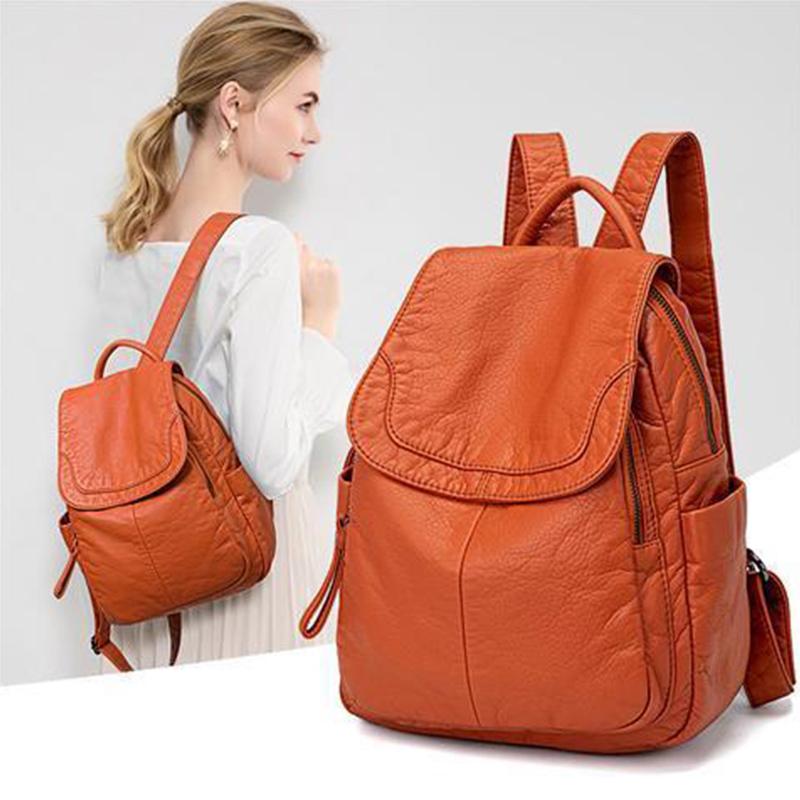 Tide Brand Leather Backpack Women Fashion Sheepskin Backpack Soft Leather Travel Bag Casual School Bag Women