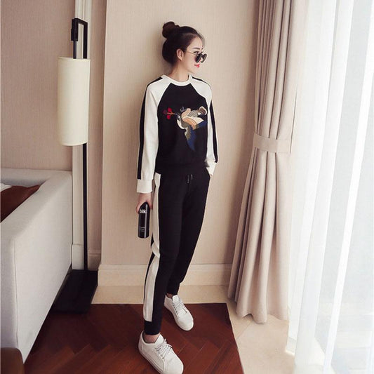 2pcs/set Women's Sports Suits Printing Pullover Sweatshirt + Elastic Waist Harem Pants 2 Piece Set Ladies Outfits Sweat Suit