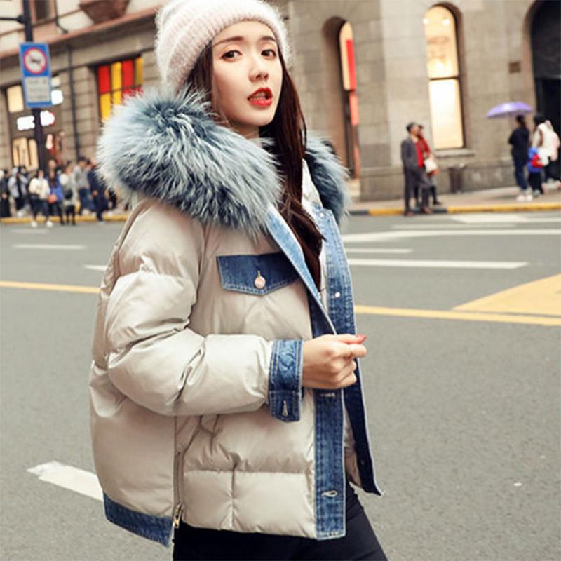 Women's Solid Color Down Jacket Mid-length Korean Loose Thick Coat Warm Cotton Coat Big Fur Collar Winter Clothes Quilted Coat