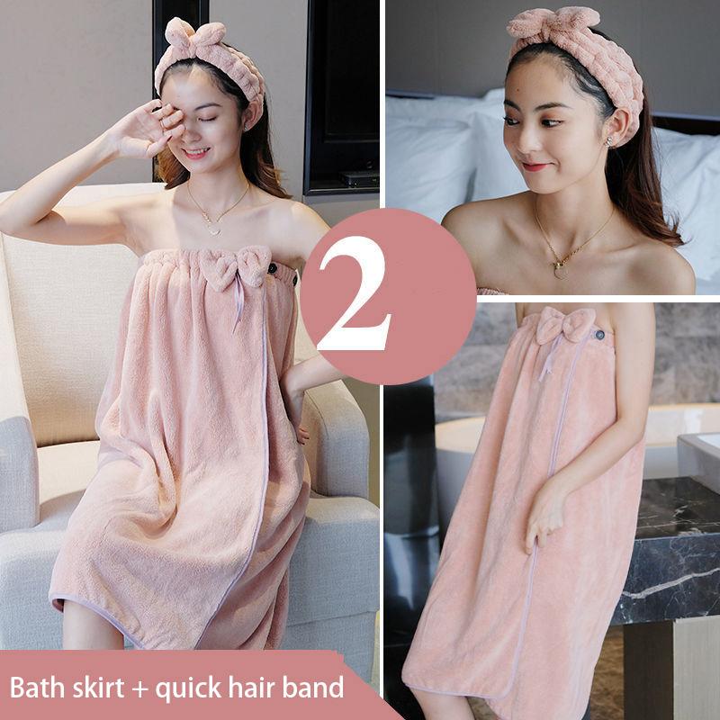 Bath Towel + Hair Band Two-piece Female Cotton Absorbent Non-linting Bath Skirt Can Wear Sexy Tube Top Bathrobe Soft Flannel Fabric