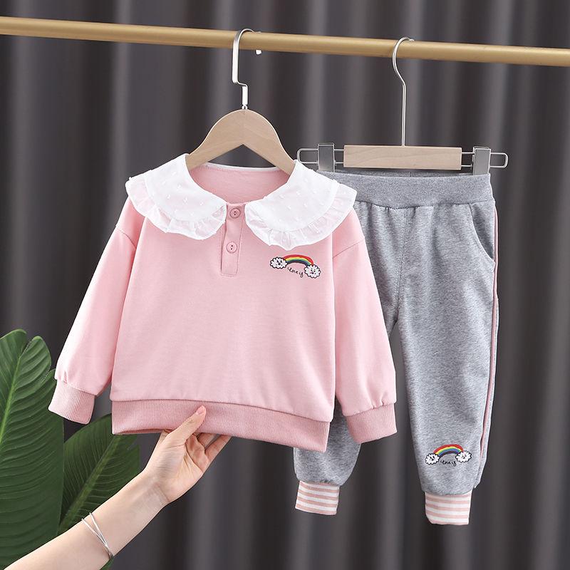 Girls Suit Spring and Autumn Children's Suit Sweatshirt Two-piece Rabbit Embroidery Suit Loose Solid Color Sets