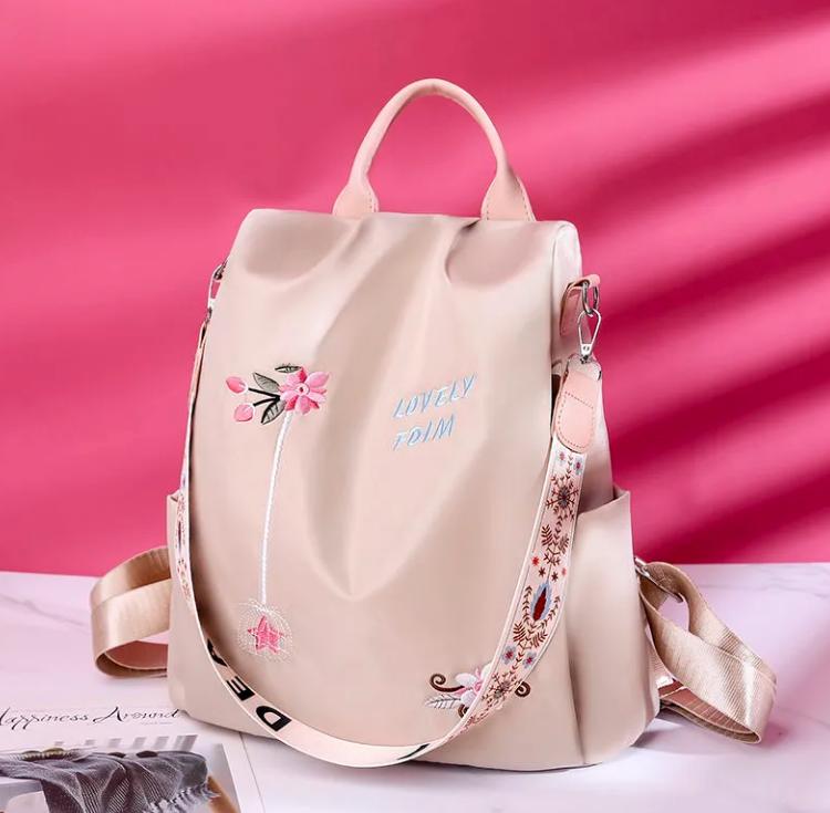 Ladies Personality Embroidery Backpack Oxford Cloth Backpack Fashion Casual Bag Girl Travel School Bag